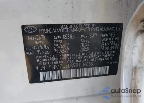 2018 Hyundai Santa Fe Sport 2.4L from USA, damaged, VIN 5NMZU3LB5JH104883